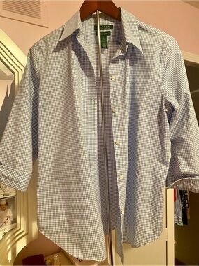 Ralph Lauren women’s  Light Blue and White Gingham Dress Shirt